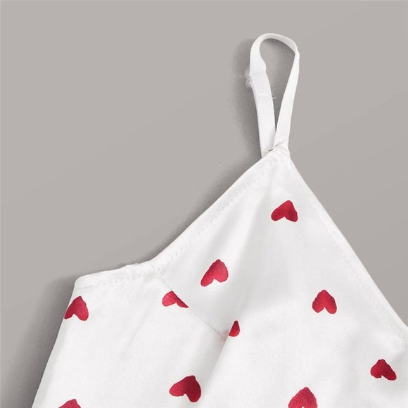 Women's Pajama Set Crop Cami & Shorts Red Hearts - Picture 4 of 4